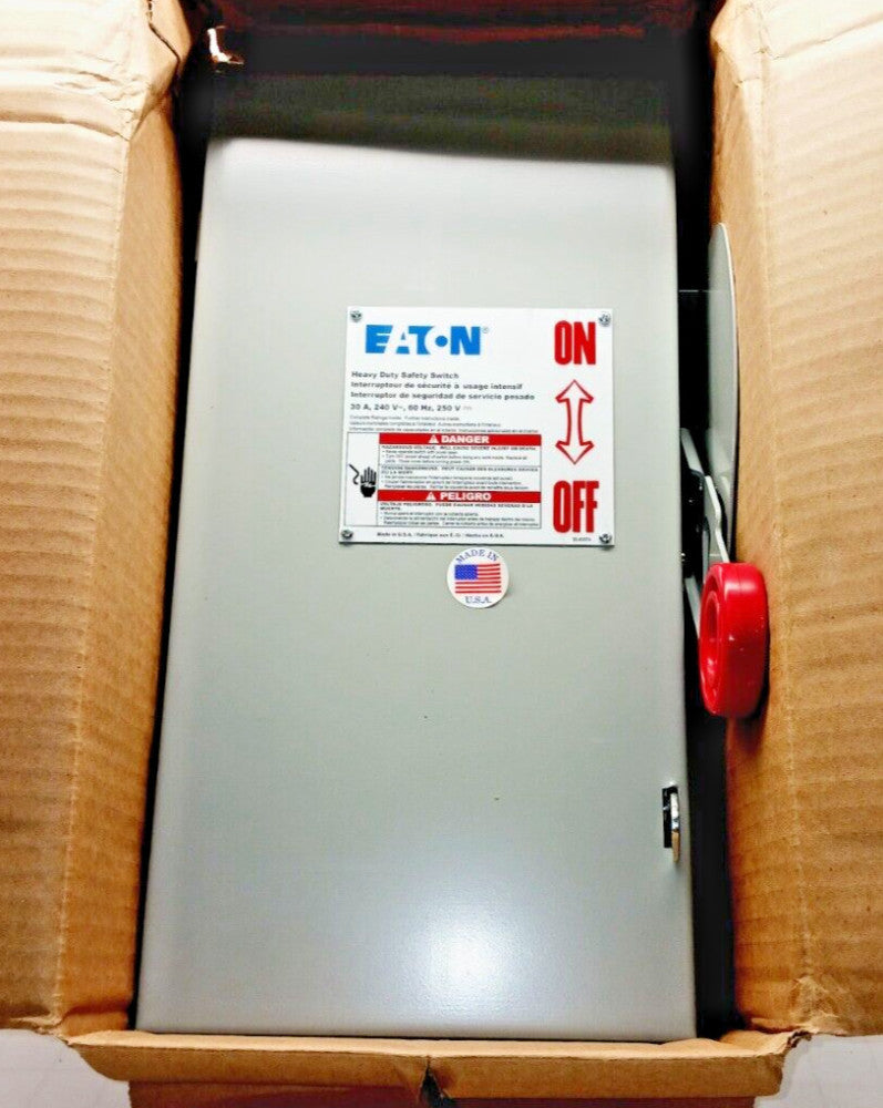 New Eaton 30 Amp Fusible Safety Disconnect Switch 240 VAC 3 Pole DH321FGK