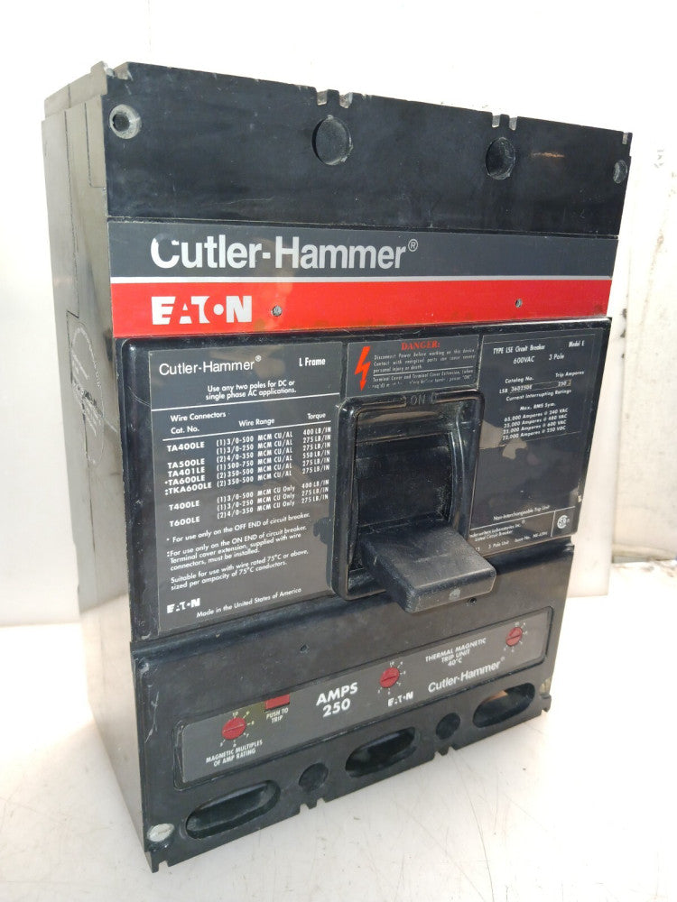 EATON CUTLER HAMMER LSB360250E CIRCUIT BREAKER 250 AMP 3P 600V 35k @ 480 VAC