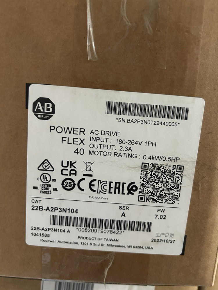 Allen-Bradley 22A-B2P3N104 PowerFlex 4 AC Drive Sealed (Brand New)