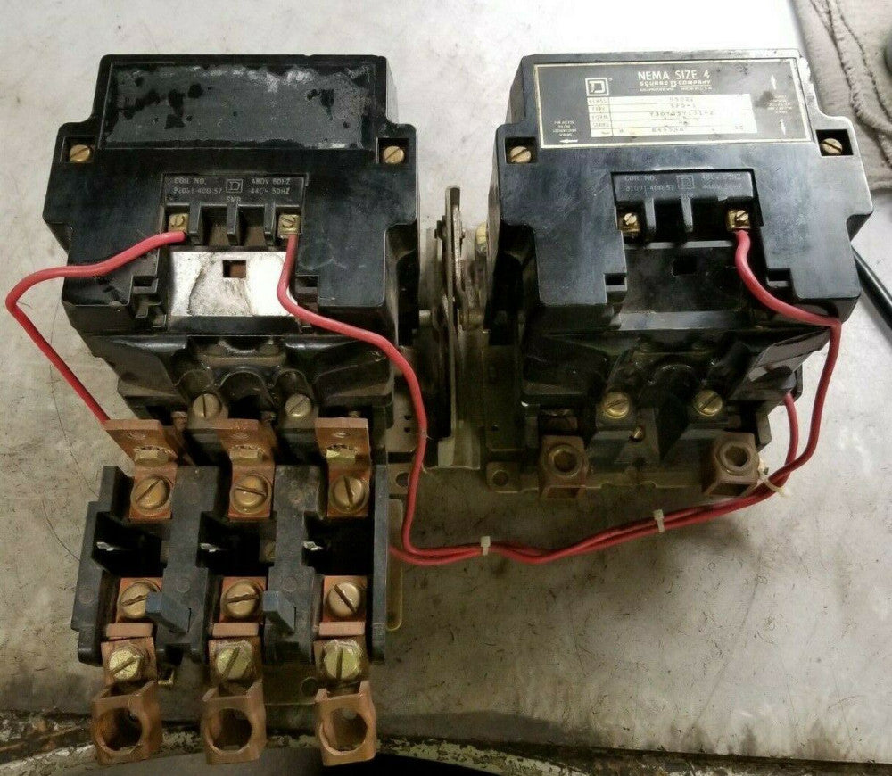SQUARE D SIZE 4 REVERSING MOTOR STARTER 480 VAC COIL 600 VAC 100 HP 8502SFO1