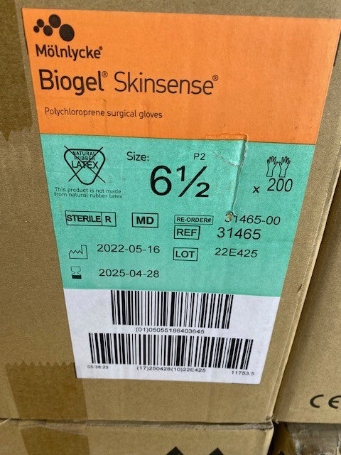 *200-Pairs* Molnlycke Size 6.5 Biogel 31465 Skinsense Surgical Gloves