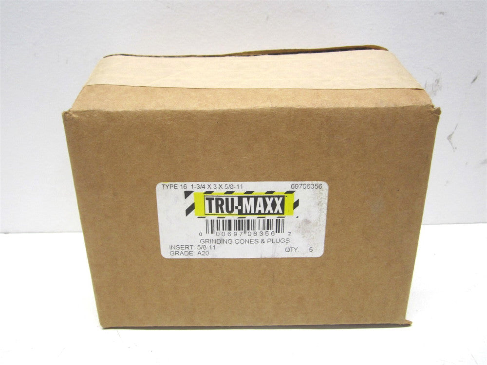 (TM-AJL5A423R) 5/8-11 Arbor Hole 20 Grit Type 16 Abrasive Round Cone - Qty 5