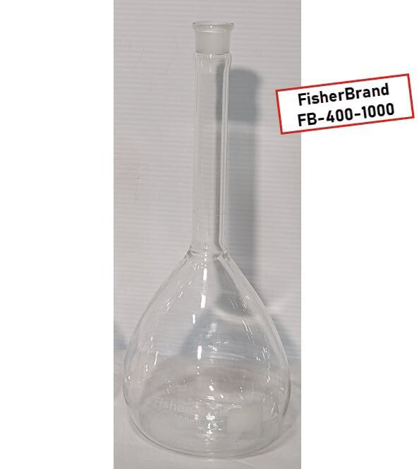 Fisherbrand FB-400-1000 1000ml Volumetric Flask, Class A, Clear Glass