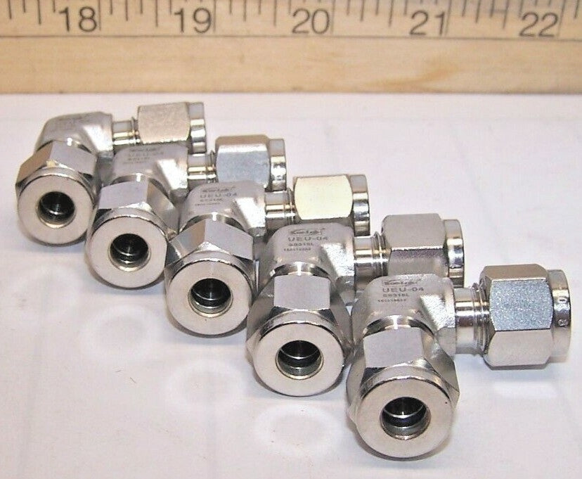 5) New Korlok Stainless Steel 90° 1/4" Elbow Tube Fitting U2500-04-04-SS