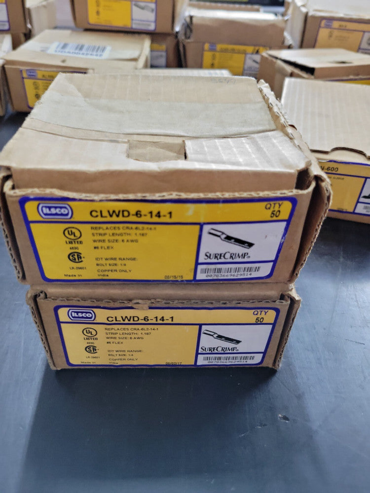 NEW BOX OF 50 ILSCO CLWD-6-14-1 COMPRESSION LUG