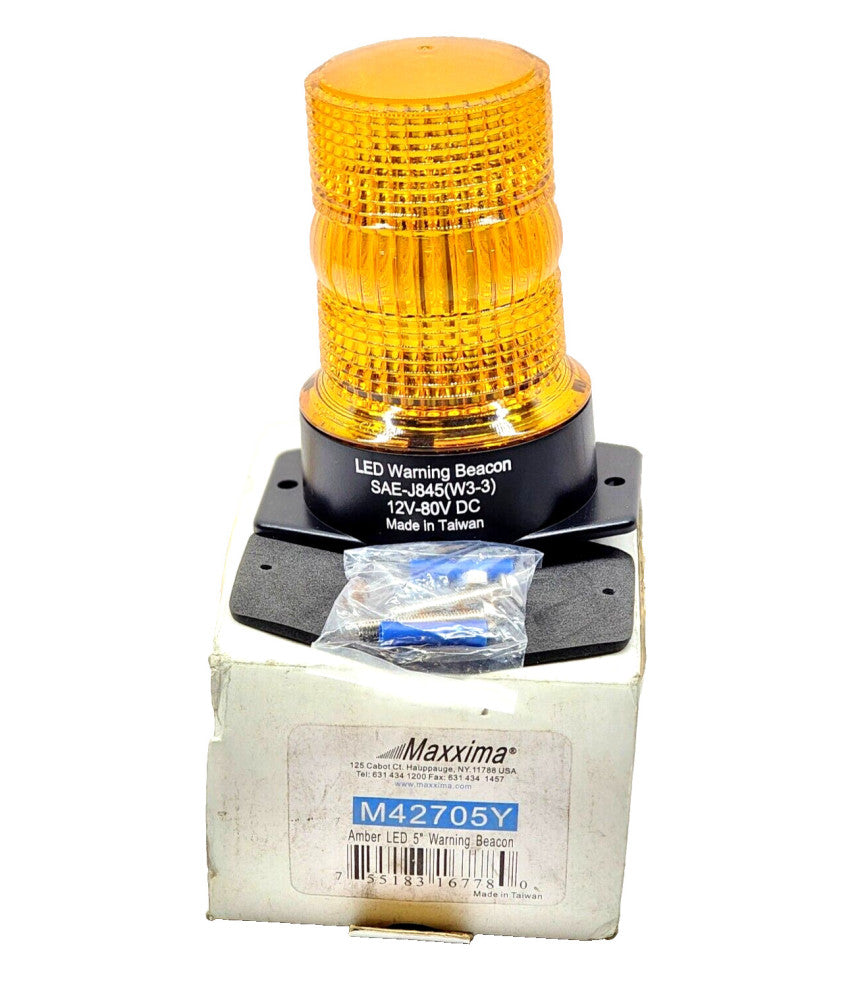 New Maxxima Amber LED 5" Warning Beacon Strobe Light 12-80 VDC M42705Y