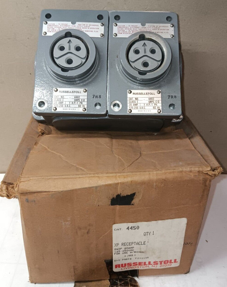 NEW RUSSELLSTOLL 4462 20 AMP 2-GANG HAZ-LOC XP RECEPTACLE 125-250 VAC