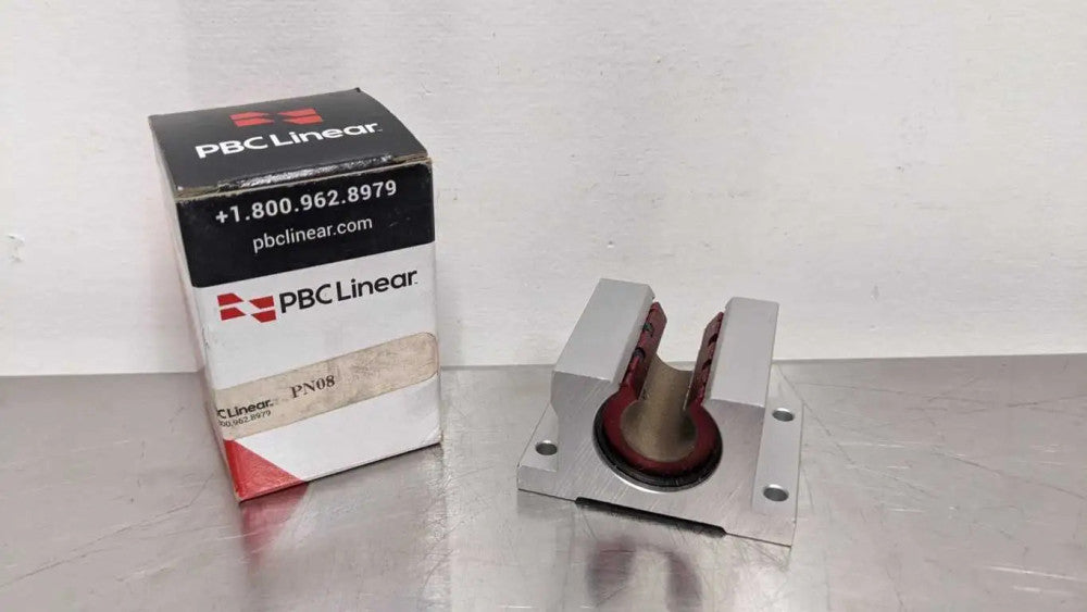 PBC Linear PN08 Mounted Linear Bearing 1/2 in Inside Dia Self-Aligning Frelon Go