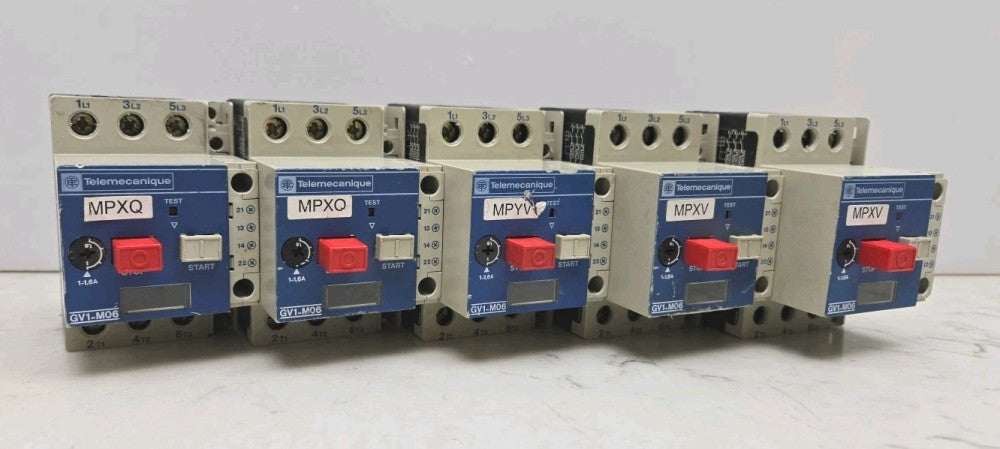 5 Pack Telemecanique GV1-M06 Manual Motor Starter 1-1.6 Amp w/ GV1-A01 Contact