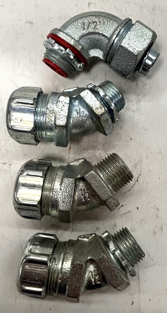 T & B FITTINGS, 1/2" LIQUID ASSORTED TIGHT FLEXIBLE CONDUIT CONNECTOR, LOT OF 4