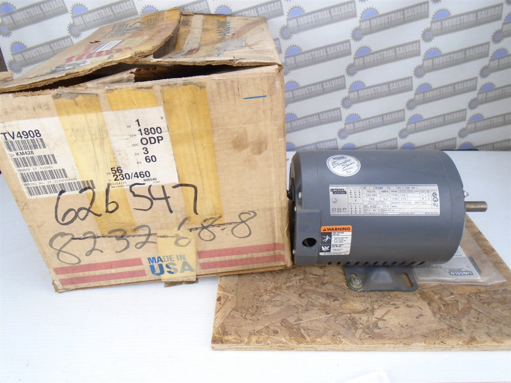 LINCOLN ELECTRIC - Motor KM428 - TV4908 - 1HP 1740 RPM 3PH 60HZ 56 ODP 230/460V