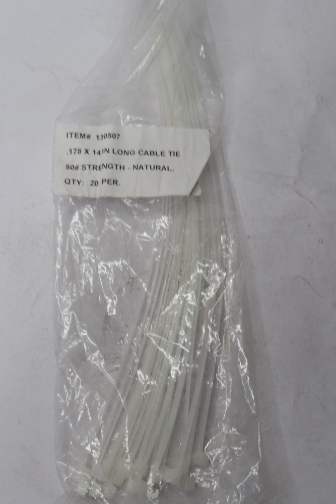 (20-Pk) Cable Tie Natural 50 Tensile Strength 0.178" W 14" L 130507