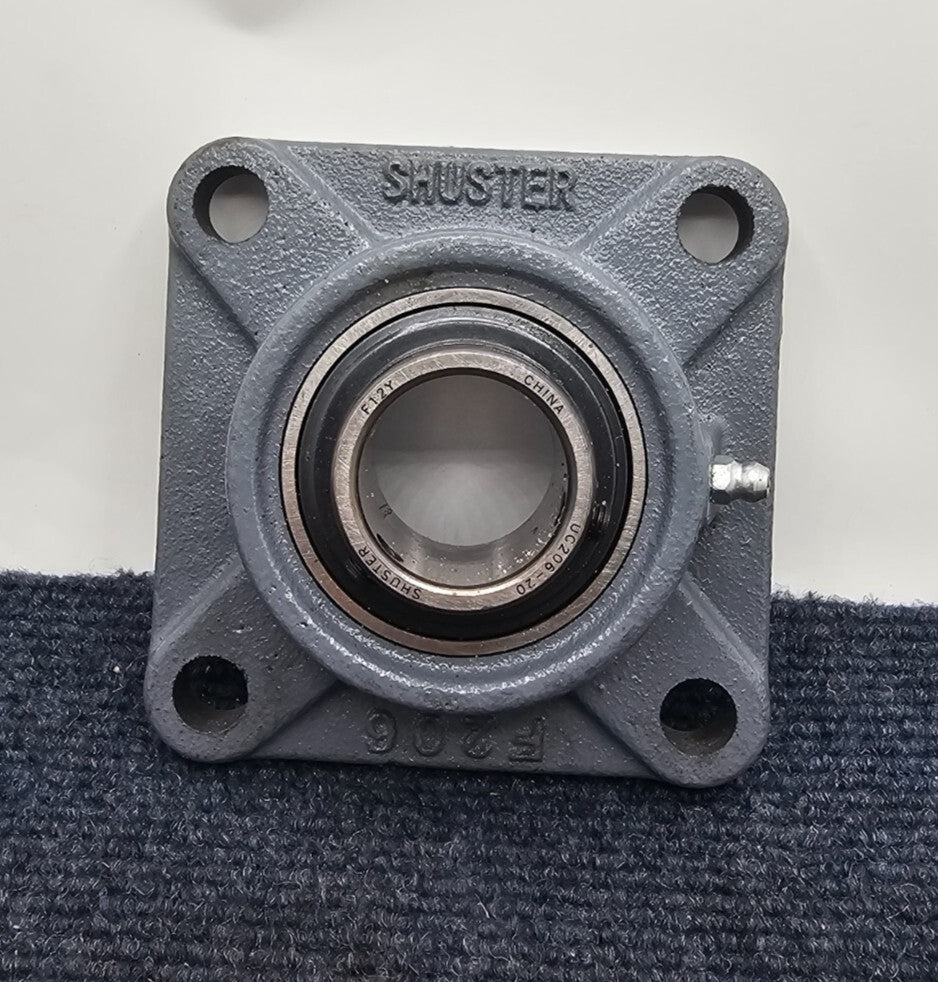 SHUSTER F206 UC206-20: 4-Bolt Flange Insert Bearing Heavy Duty Square Housing