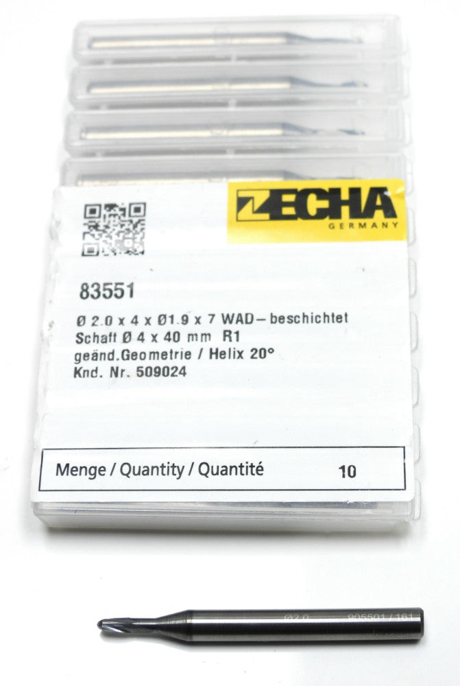 10pcs ZECHA 83551 2.0 x 4 x 1.9 x 7 WAD Coated Shaft 4x40mm R1 Helix 20°