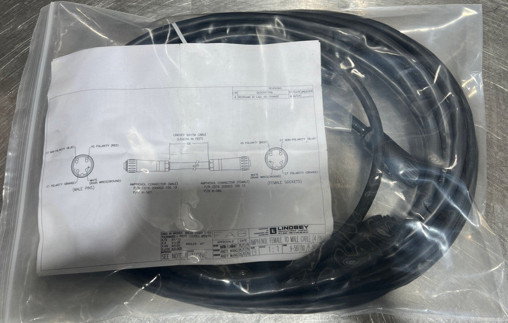 Lindsey Manufacturing Amphenol Female to Male Cable (4-pin) Nos Surplus