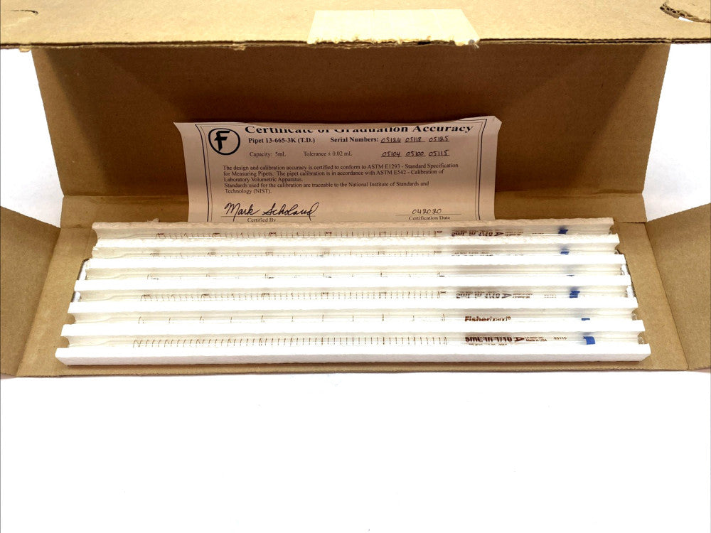 Fisher Scientific 136653K 5 mL SER A Mohr Pipet LOT OF 6