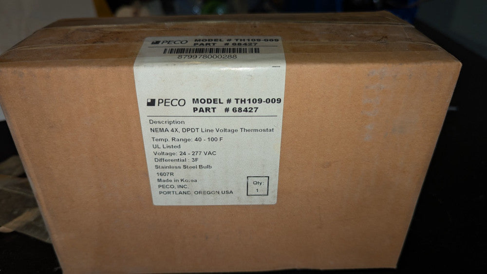 (1) Peco TH109-009 Thermostat 40-100°F 120VAC NIB