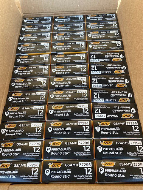 (Case of 432 Pens) BIC Prevaguard Round Stic Pens, Medium, 1.0 mm Black Ink BULK