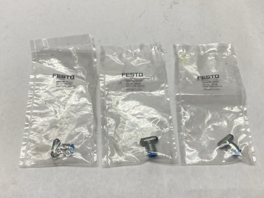 Festo GRLA-M5-QS-6-D One-Way Flow Control Valve 193139 LOT OF 3