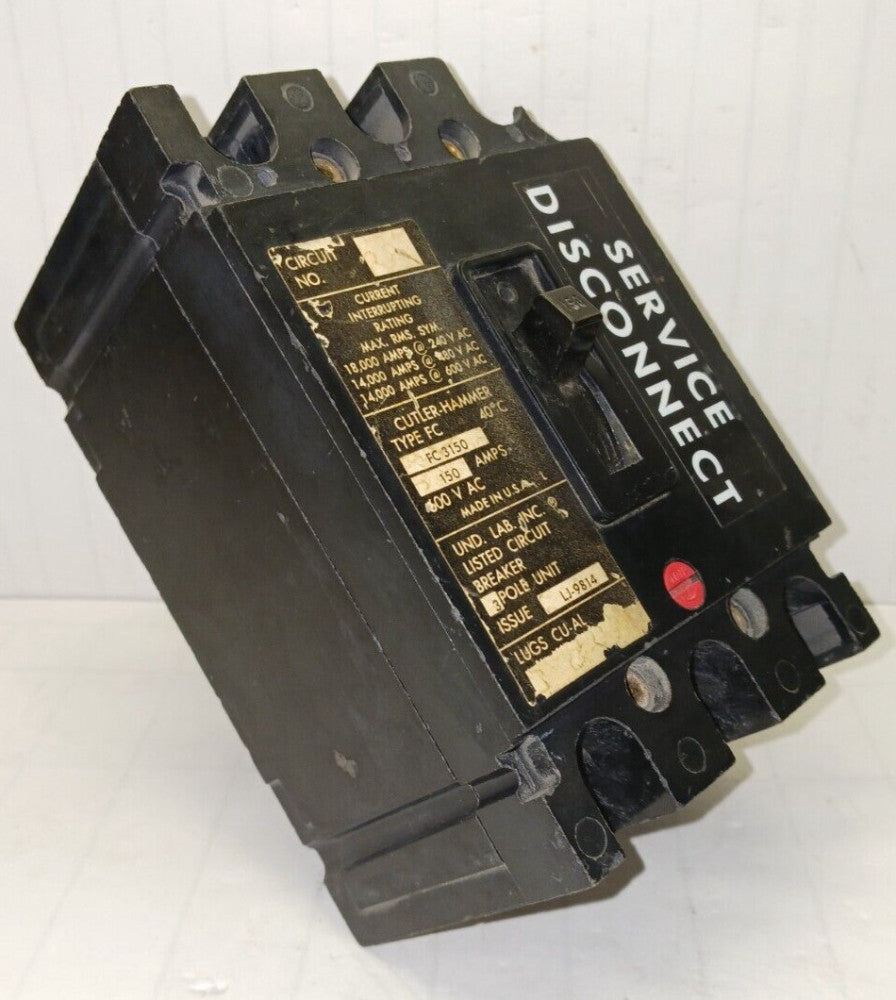 CUTLER HAMMER 150 AMP CIRCUIT BREAKER 3 POLE 600 VAC FC3150 (FLAW)