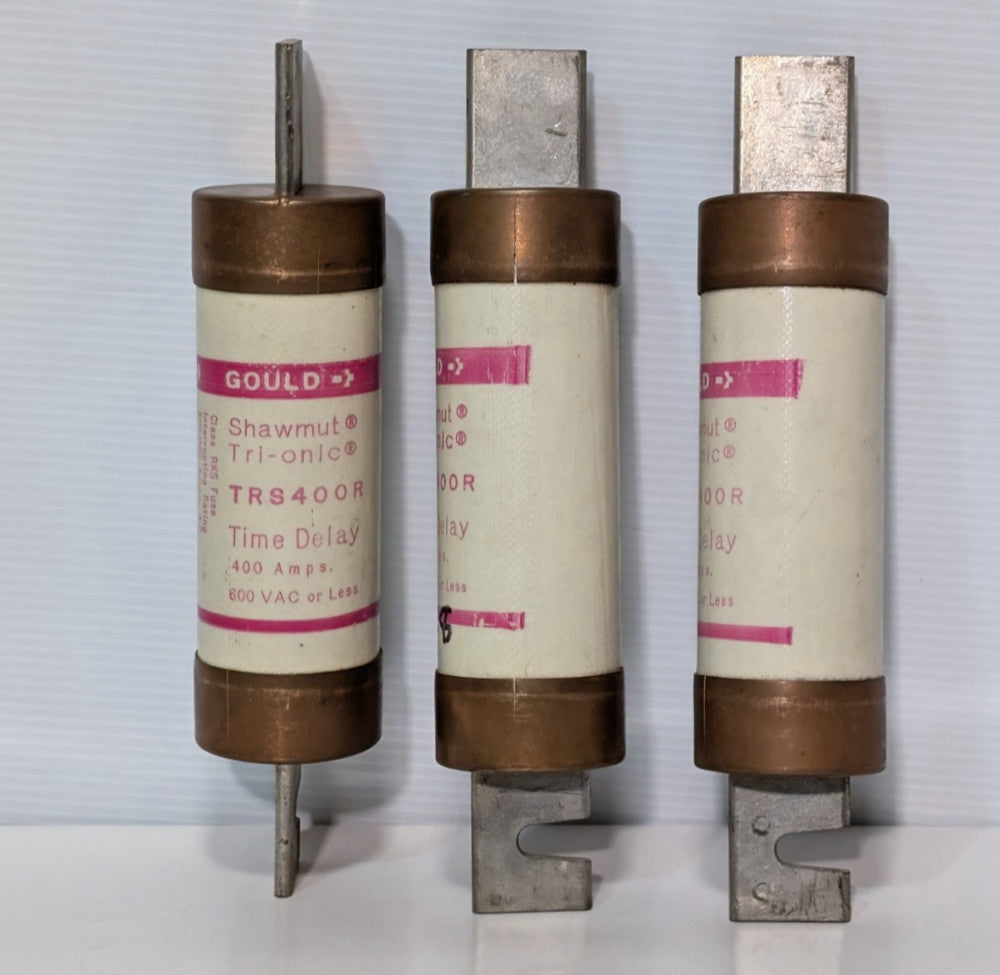 Lot of 3: Gould Shawmut TRS400R Tri-Onic Time Delay Fuses, 400 Amp, 600 VAC Max