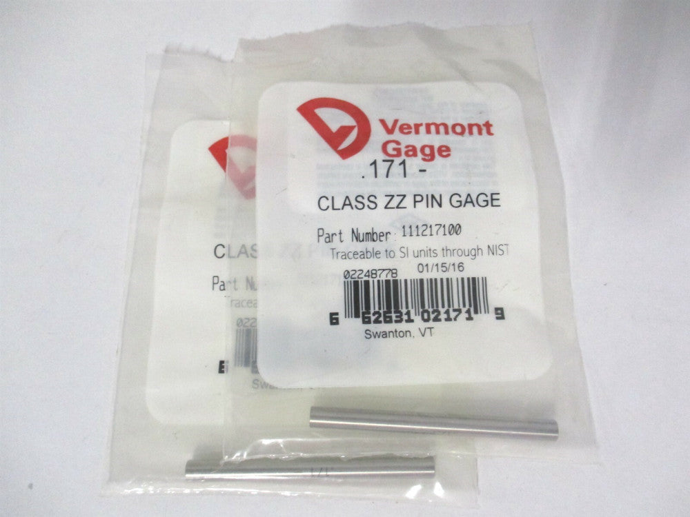 Vermont Gage (111217100) 0.171" Diam Class ZZ Minus Plug & Pin Gage - Lot of 2
