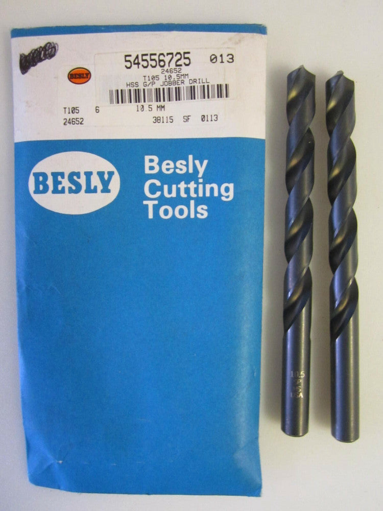 Besly (24652) 10.5mm x 87mm x 133mm OAL RH HSS Jobber Drill - Lot of 2