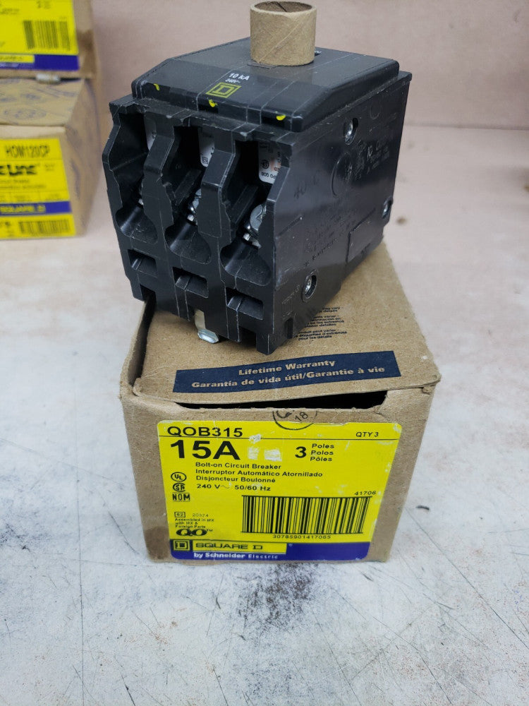1- NEW SQUARE D QOB315 BOLT-IN 3-P 15A 240V CIRCUIT BREAKER