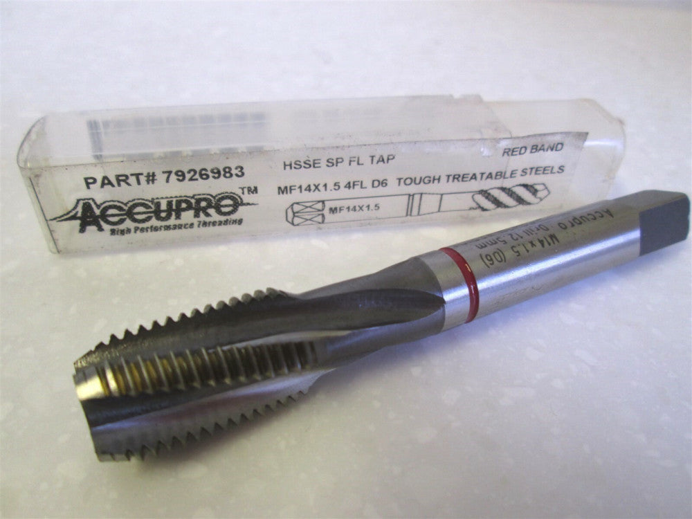Modified Bottoming MF14 x 1.5 HSSE D6 4-Flute Red Band Spiral Flute Tap NEW