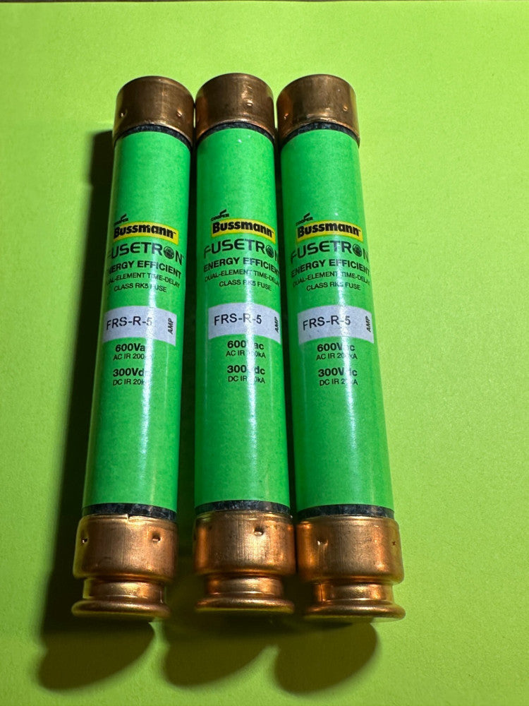 Bussmann FRS-R-5 Fusetron Fuses (Lot of 3) 600VAC 300vdc Dual Element Time Delay