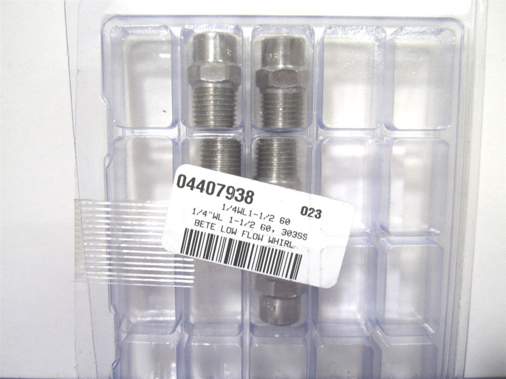 Bete Fog Nozzle 1/4 WL 1-1/2 60° Spray Angle SS Low Flow Whirl Nozzle 1/4" Pipe