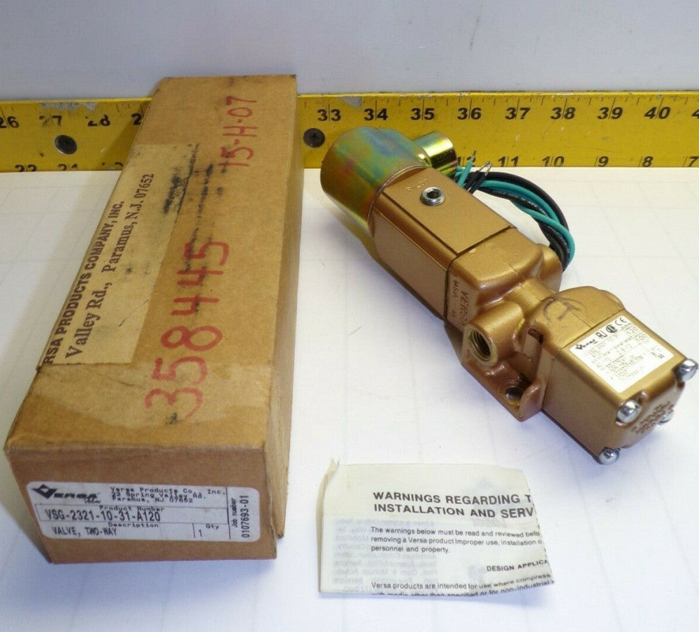 NEW VERSA VALVES 1/4" PNEUMATIC VALVE 100/120 VAC 8.7 WATT VSG-2321-10-31-A120