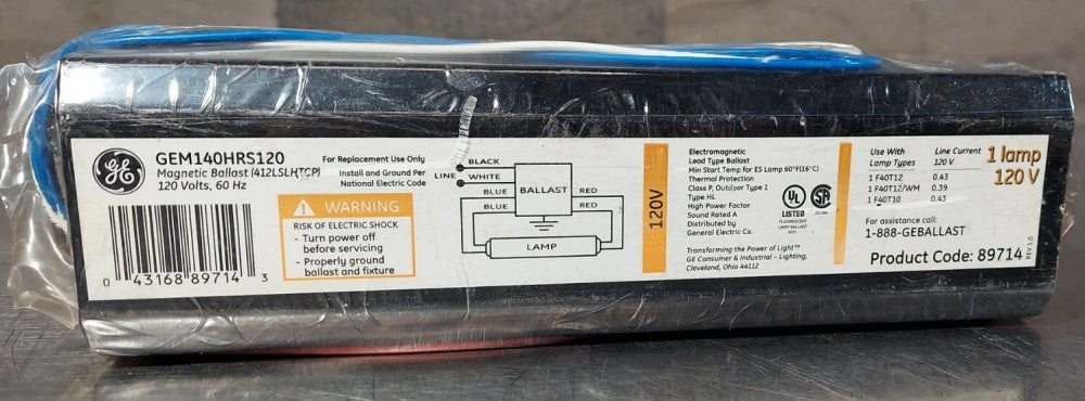 GEM140HRS120 Electromagnetic Lead Type Ballast. For F40T12, F40T12/WM, F40T10