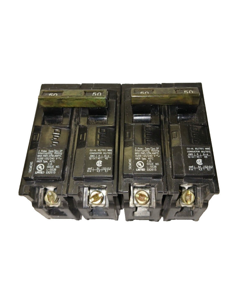 2) SIEMENS 50 AMP CIRCUIT BREAKER 2 POLE 120/240 VAC Q250 LOT OF 2