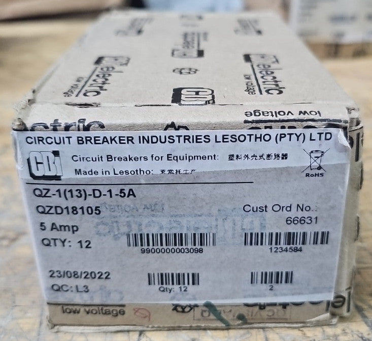 1) Box of 12 CBI 5A Circuit Breakers QZD18105 1 Pole Units