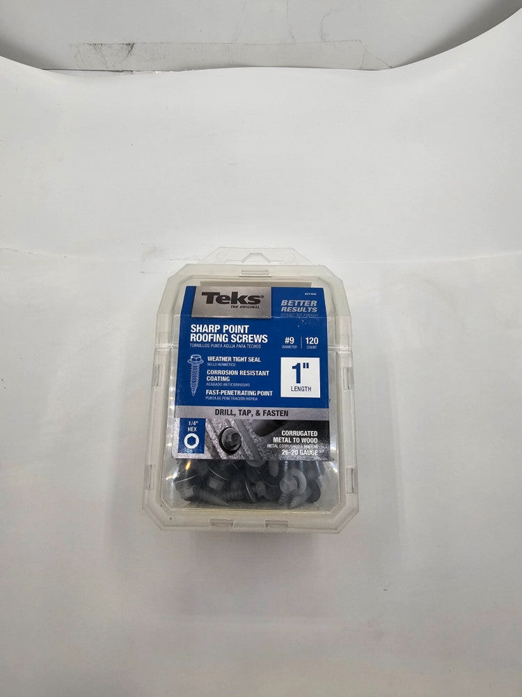 (120 PIECES) Teks 21400 Sharp Point Roofing Screws 1" Length, 1/4" Hex, #9 Dia