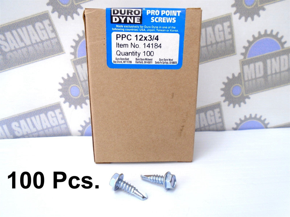 (100 Pcs) DURO DYNE - 14184 - PPC #12 x 3/4 Pro Point SELF-TAPPING SCREWS -(NEW)
