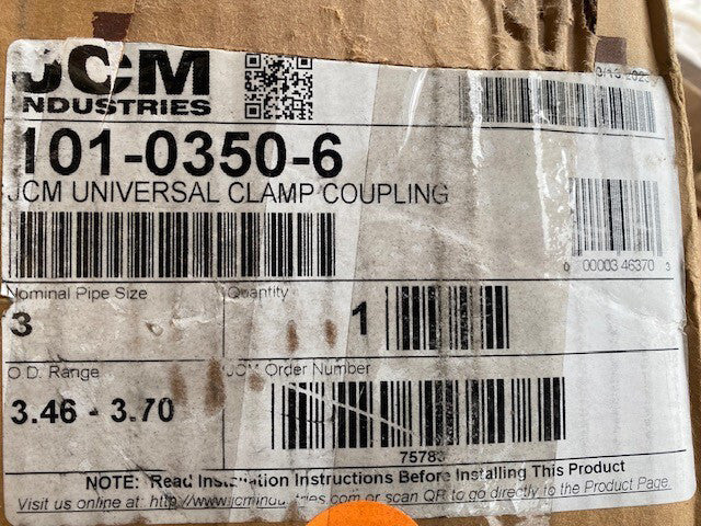 JCM 101-0350-6 Universal Clamp Coupling Pipe Size 3" OD Range 3.46-3.70 (NEW)