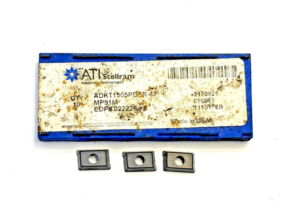 ATI STELLRAM CARBIDE MILLING INSERTS ADKT1505PDER-47 LOT OF 3 0.380" X 0.632"