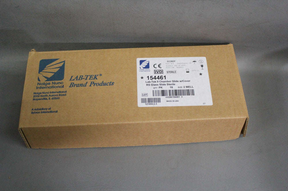 BOX OF 16 NEW NALGE NUNC LAB-TEK II 2 WELL CHAMBER SLIDE W/COVER 154461