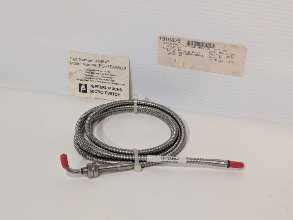 Pepperl & Fuchs 453647, FE-ITSAS6S-5, Fiber Optic Cable, Glass FE, Thru-Beam
