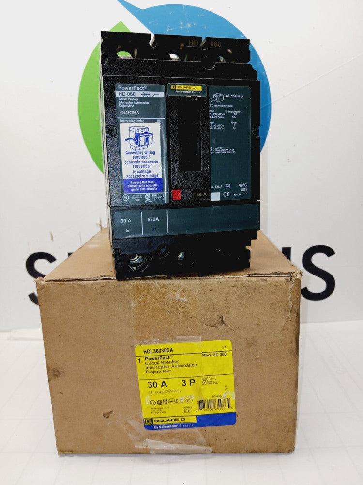NEW SQUARE D HDL36030SA 30 AMP POWERPACT CIRCUIT BREAKER 3 POLE 600 VAC