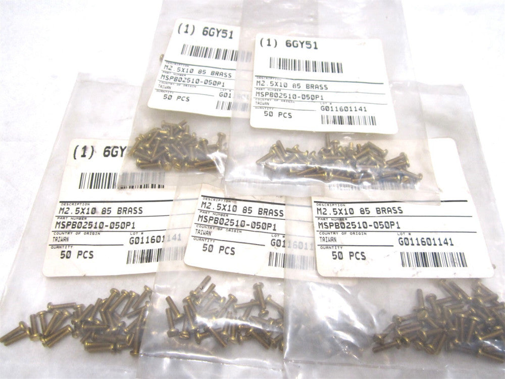(MSPB02510-050P1) M2.5-0.45mm x 10mm L Slotted Brass Machine Screw (Qty 250 pcs)