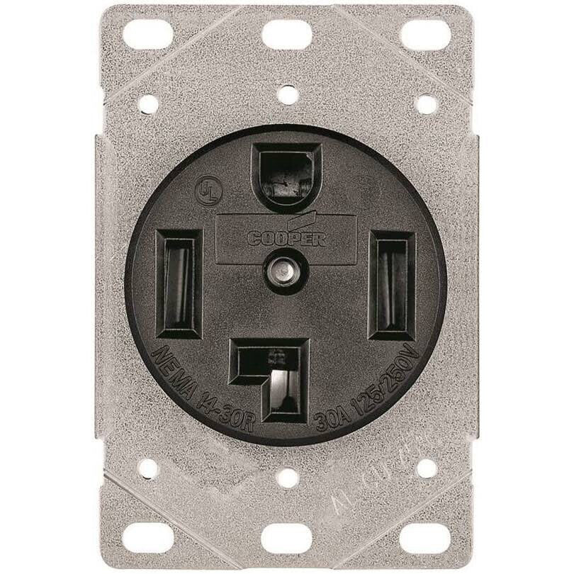 COOPER 1257-SP RECEPTACLE SINGLE FLUSH 30A 125/250V 3P4W BLACK (2 PACK)
