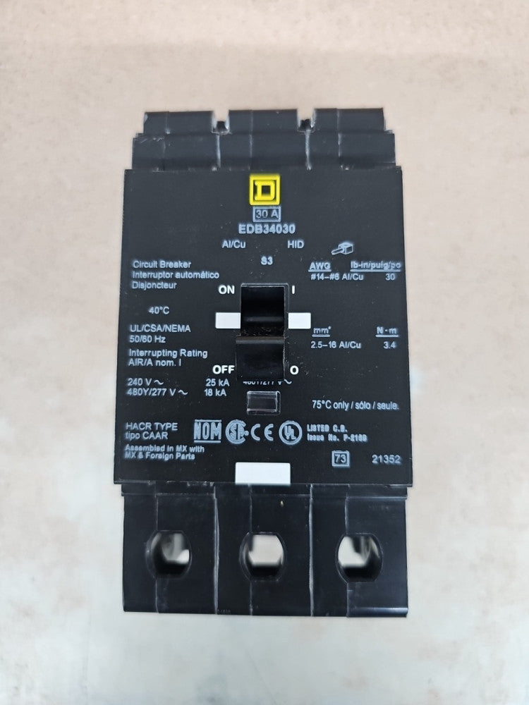 Square D 30 Amp 3 Pole 480Y/277 VAC EDB34030 NT NTO