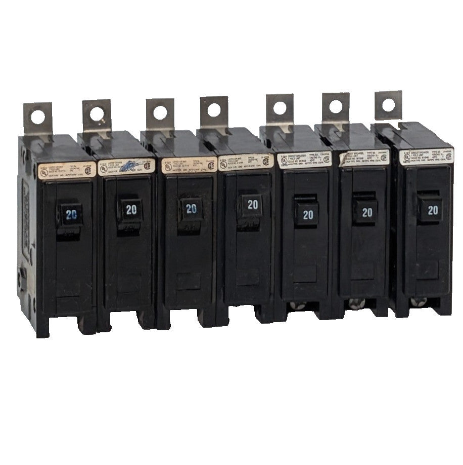 Lot of 7: Cutler-Hammer Quicklag 20Amp HACR-Type 1-Pole Circuit Breakers