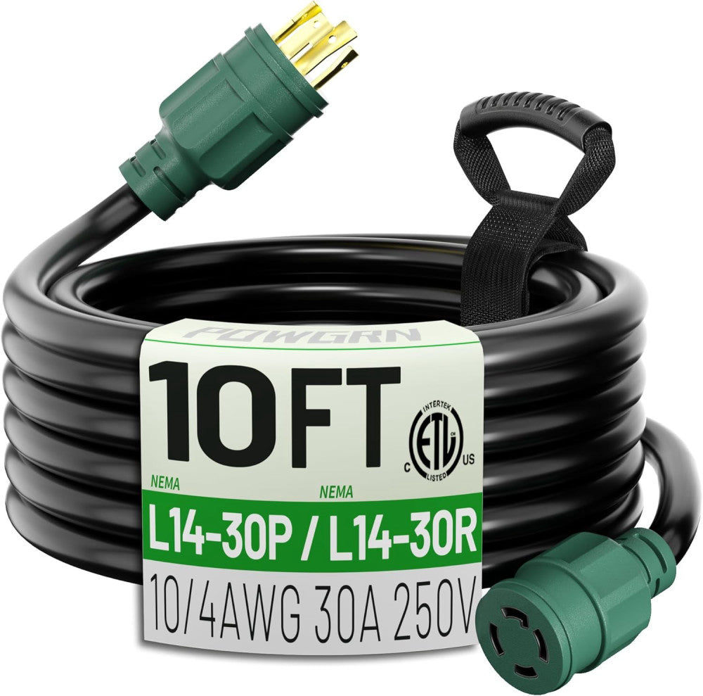 10 FT 30 Amp Generator Extension Cord 4 Prong, Heavy Duty NEMA 10FT, Black