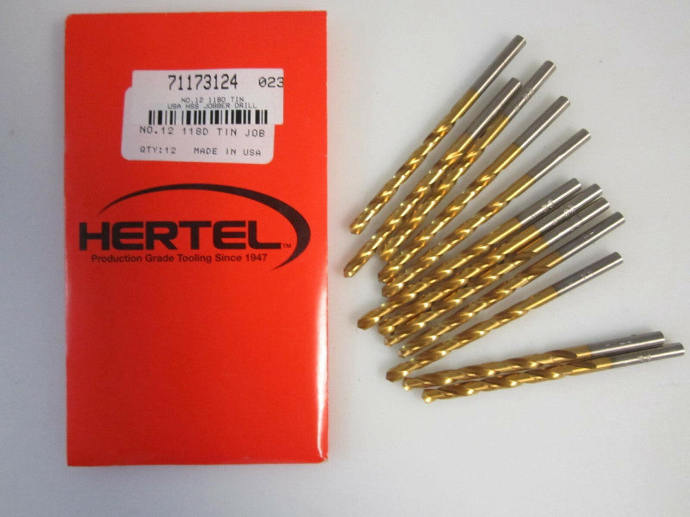 Lot of 12 Jobber Length #12 HSS TiN 118 Degree Drill Bits NEW USA