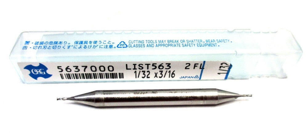 OSG (5637000) 1/32 x 3/16 x 3/32 x 2-1/4 2-Flute CC RH DE Cobalt Square End Mill