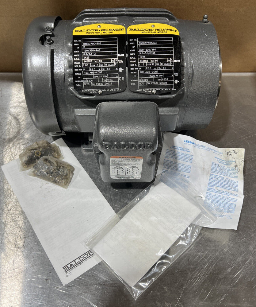 Baldor Reliance Spec 05E037W043G3 Motor 2 HP 3 Ph 190/380-440V Nos Surplus